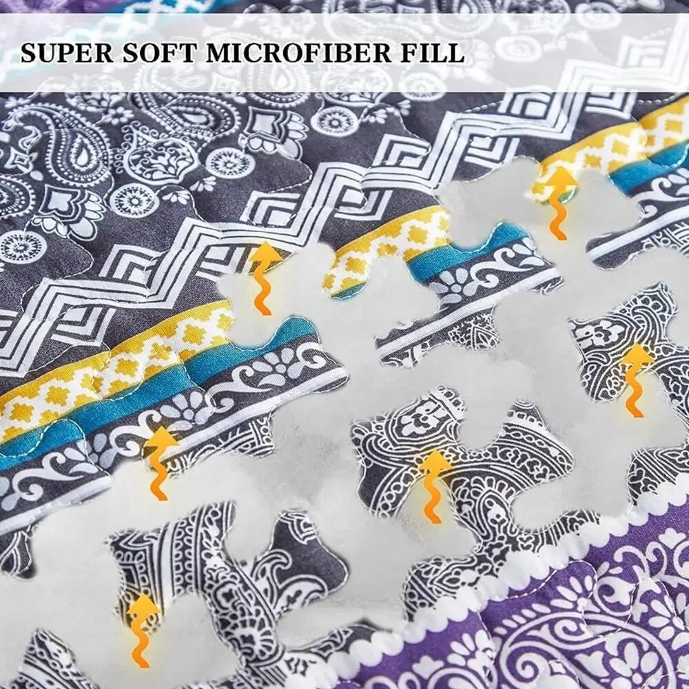3 PCS Set Colorful Quilt Queen Size BOHO All Season